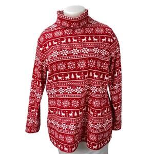 Lands' End Women's Red Fair Isle Turtleneck Long Sleeve Christmas Sweater Sz XL